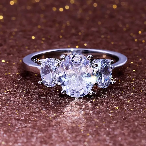 3Pcs 925 Silver Oval Cut 3 Stone Solitaire Ring - Picture 7 of 17